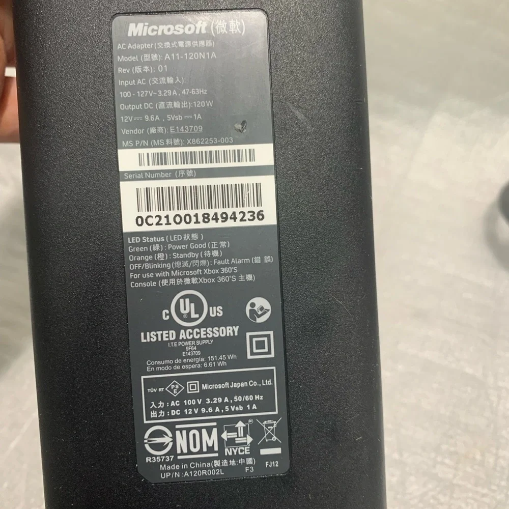 Microsoft Xbox 360 S Slim Model 1439 Console +OEM Power Supply A11-120N1A Tested